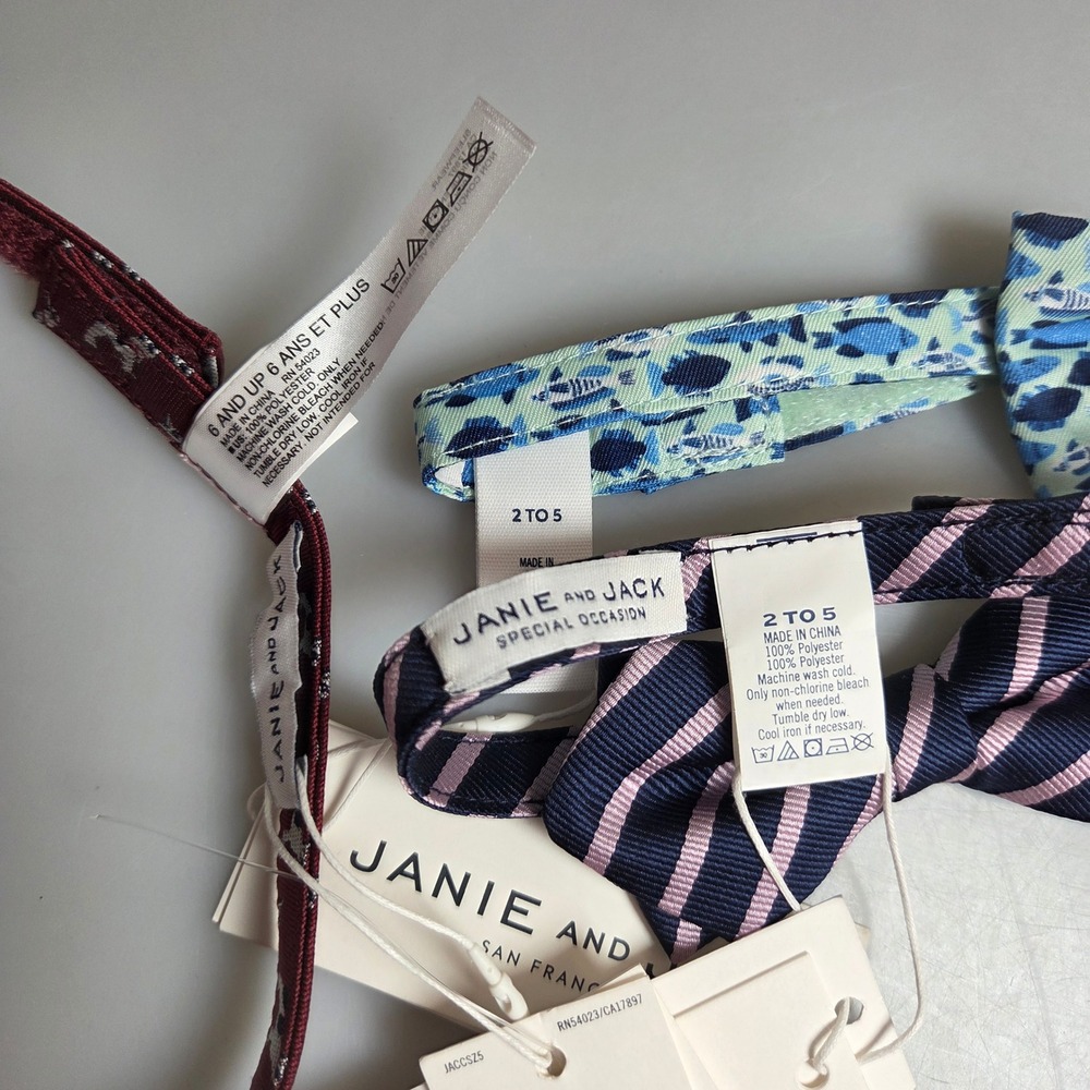 Janie and Jack Boys Bow Tie Set 3 Pack Fish Dog Stripe Blue Burgundy Navy NWT - Picture 3 of 3